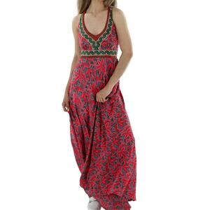 Ariana Floral Silk Sateen Maxi Dress in Red Floral size Small